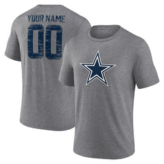 Dallas Cowboys Heritage Custom Name & Number Tri-Blend T-Shirt Gray