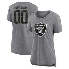 Las Vegas Raiders Women's Heritage Custom Name & Number Tri-Blend T-Shirt Gray
