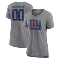 New York Giants Women's Heritage Custom Name & Number Tri-Blend T-Shirt Gray