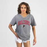 Atlanta Falcons Gameday Couture Women's Relaxed Iconic Edge Rhinestone V-Neck T-Shirt Gray