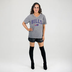 Buffalo Bills Gameday Couture Women's Relaxed Iconic Edge Rhinestone V-Neck T-Shirt Gray