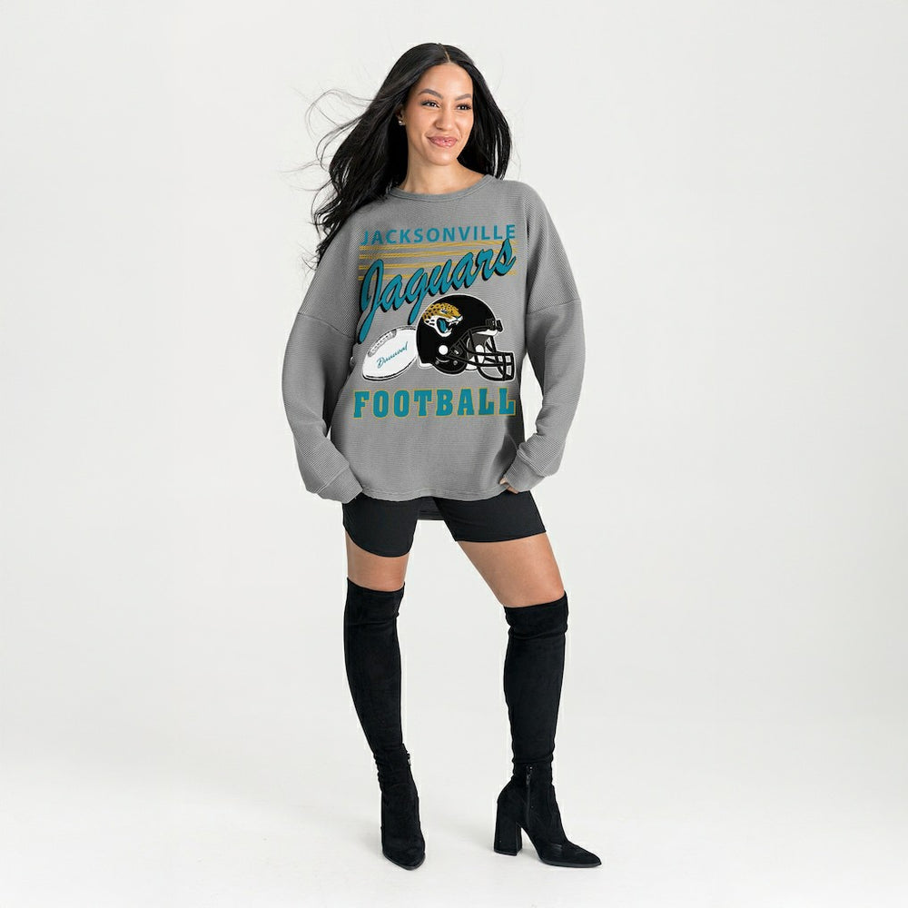 Jacksonville Jaguars Gameday Couture Women's Oversized Sweet Victory Corded Sweatshirt Gray