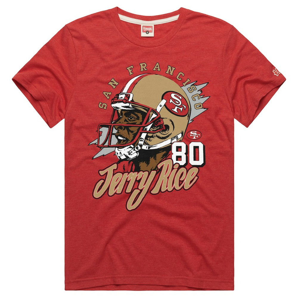 Jerry Rice San Francisco 49ers Homage Unisex Retired Player Classic Caricature T-Shirt Scarlet