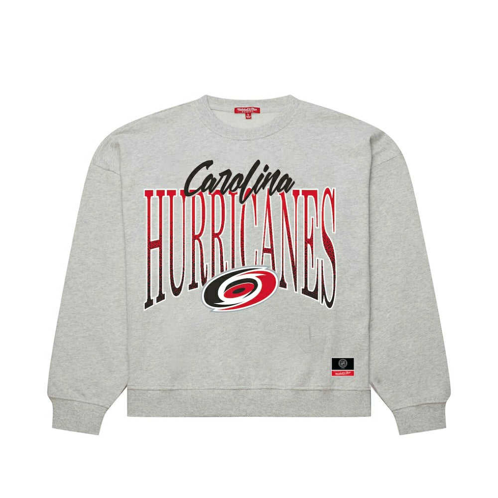 NHL Carolina Hurricanes Mitchell & Ness Women's Hockey Night Sweatshirt - Heather Gray