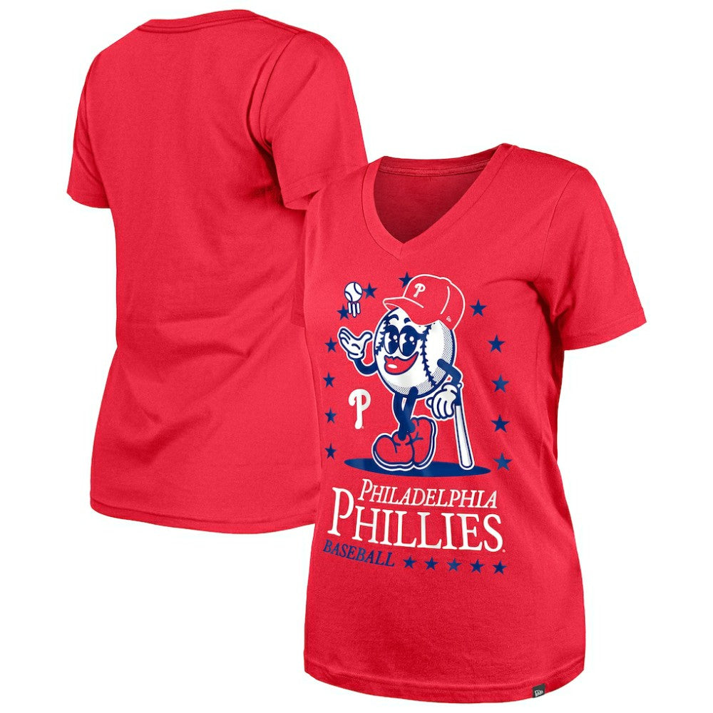 Philadelphia Phillies New Era Women's Little Miss 2 V-Neck T-Shirt - Red T-shirts