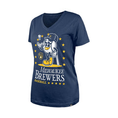 Milwaukee Brewers New Era Women's Little Miss 2 V-Neck T-Shirt - Navy T-shirts