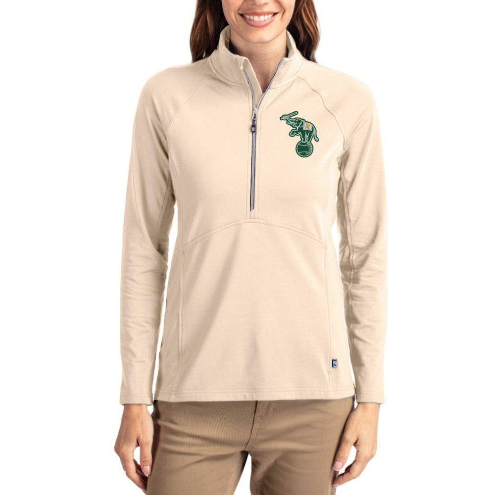 Athletics Cutter & Buck Women's Cooperstown Collection Adapt Eco Knit Stretch Half-Zip Pullover - Tan Pullover
