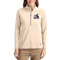 Chicago White Sox Cutter & Buck Women's Cooperstown Collection Adapt Eco Knit Stretch Half-Zip Pullover - Tan Pullover
