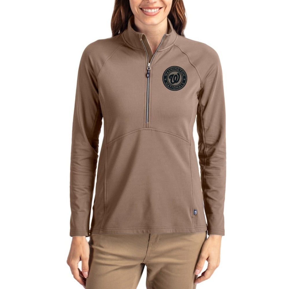 Washington Nationals Cutter & Buck Women's Adapt Eco Knit Stretch Half-Zip Pullover - Brown Pullover