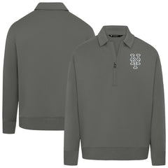 New York Mets Levelwear Women's Canmore Chenille Logo Quarter-Zip Top - Stone Tops