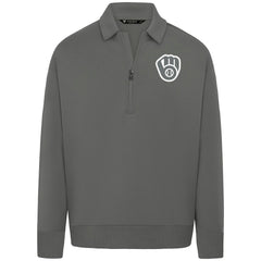Milwaukee Brewers Levelwear Women's Canmore Chenille Logo Quarter-Zip Top - Stone Tops