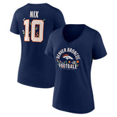 Bo Nix Denver Broncos Women's Floral Name & Number V-Neck T-Shirt Navy