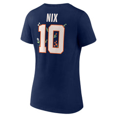 Bo Nix Denver Broncos Women's Floral Name & Number V-Neck T-Shirt Navy
