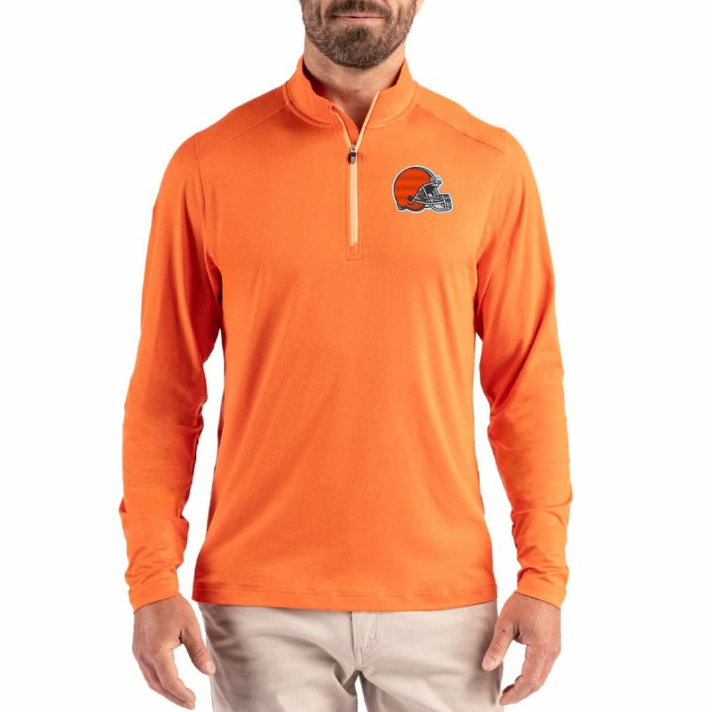 Cleveland Browns Cutter & Buck Coastline Epic Comfort Recycled Quarter-Zip Pullover Orange