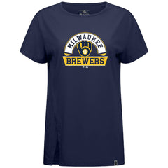Milwaukee Brewers Levelwear Women's Influx Banner Arch T-Shirt - Navy T-shirts