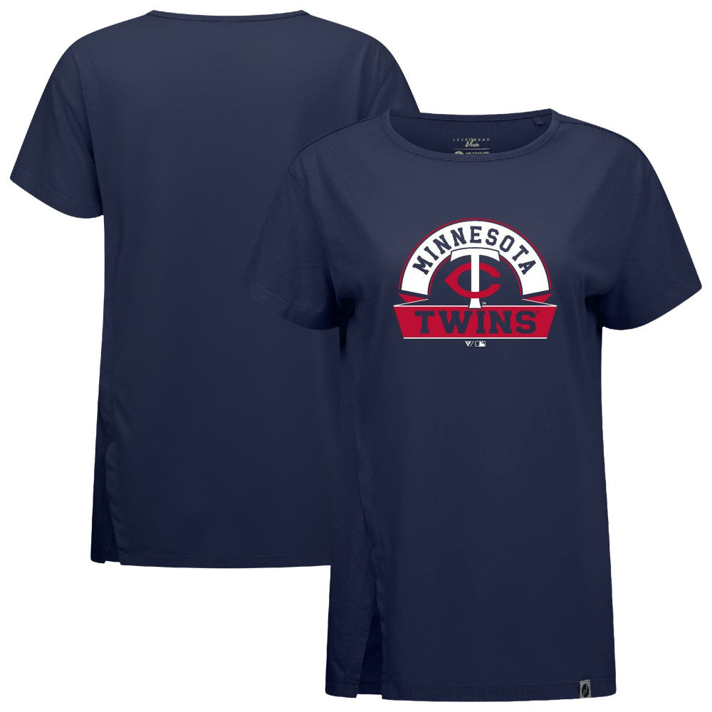 Minnesota Twins Levelwear Women's Influx Banner Arch T-Shirt - Navy T-shirts