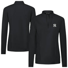 New York Yankees Levelwear Women's Upright Insignia 2.0 Quarter-Zip Tri-Blend Top - Black Tops