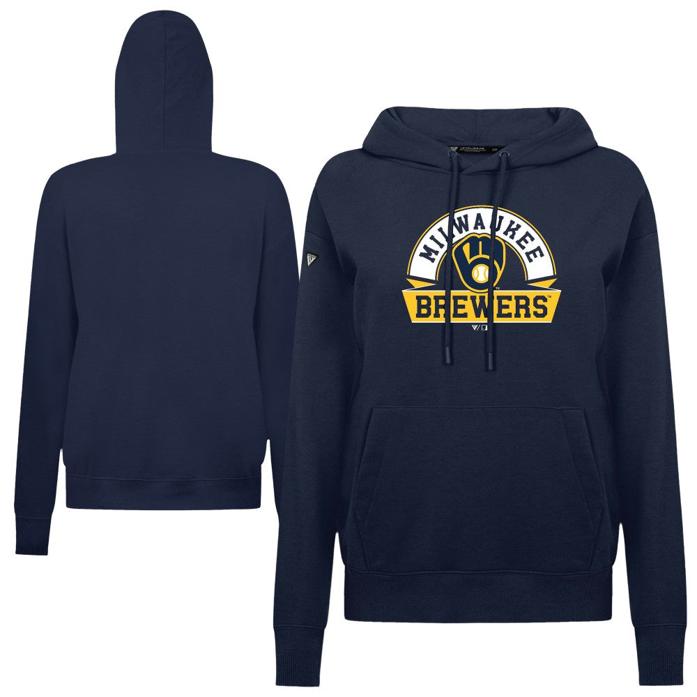 Milwaukee Brewers Levelwear Women's Adorn Banner Arch Hoodie - Navy Hoodies