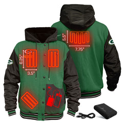 Green Bay Packers ActionHeat 5V Battery Heated Full-Snap Varsity Jacket Green/Black