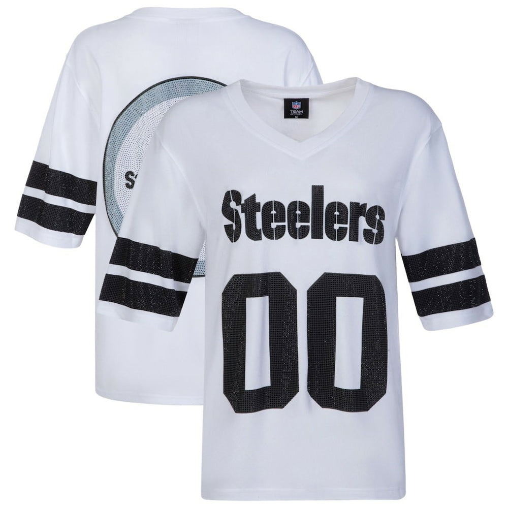 Pittsburgh Steelers Cuce Women's Rhinestone V-Neck Tunic White
