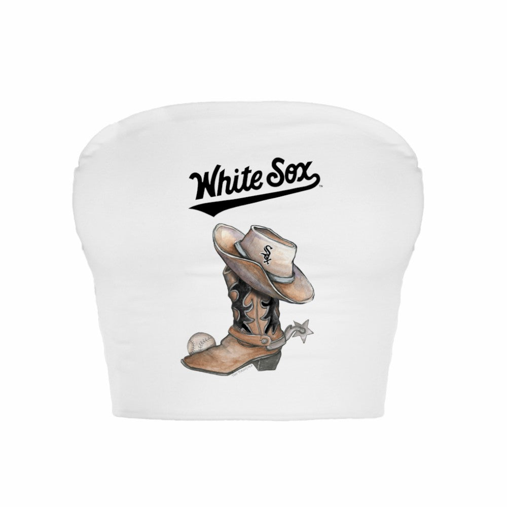 Chicago White Sox Tiny Turnip Women's Cowboy Boot Crop Tube Top - White Tops