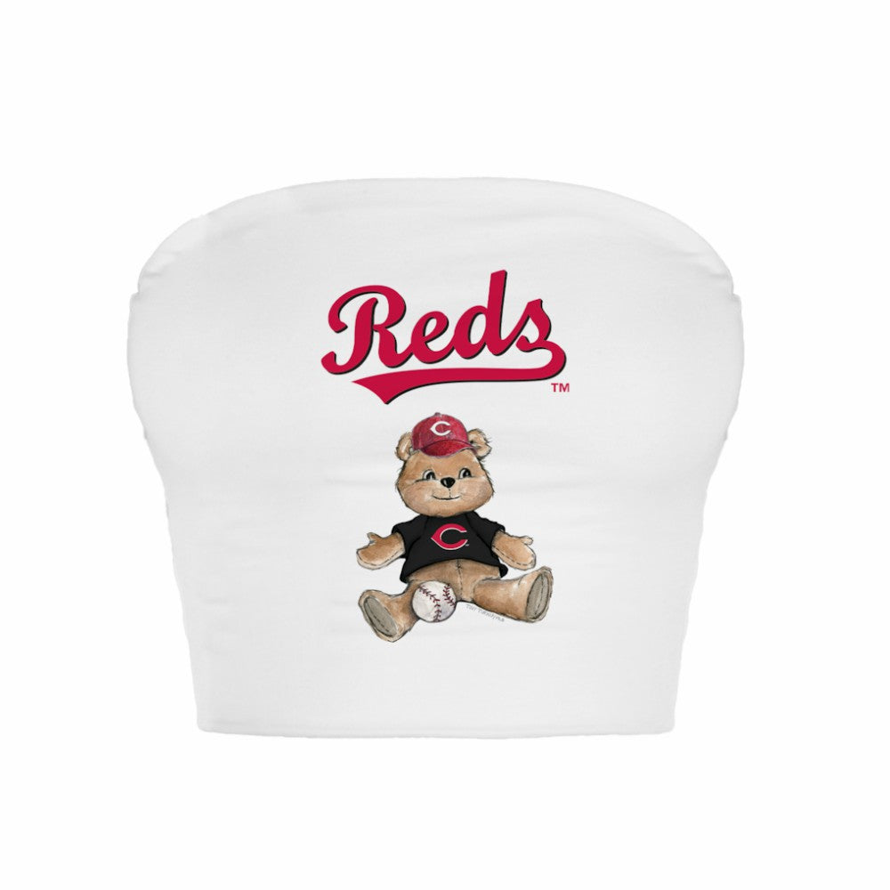 Cincinnati Reds Tiny Turnip Women's Teddy Bear Crop Tube Top - White Tops