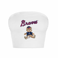 Atlanta Braves Tiny Turnip Women's Teddy Bear Crop Tube Top - White Tops