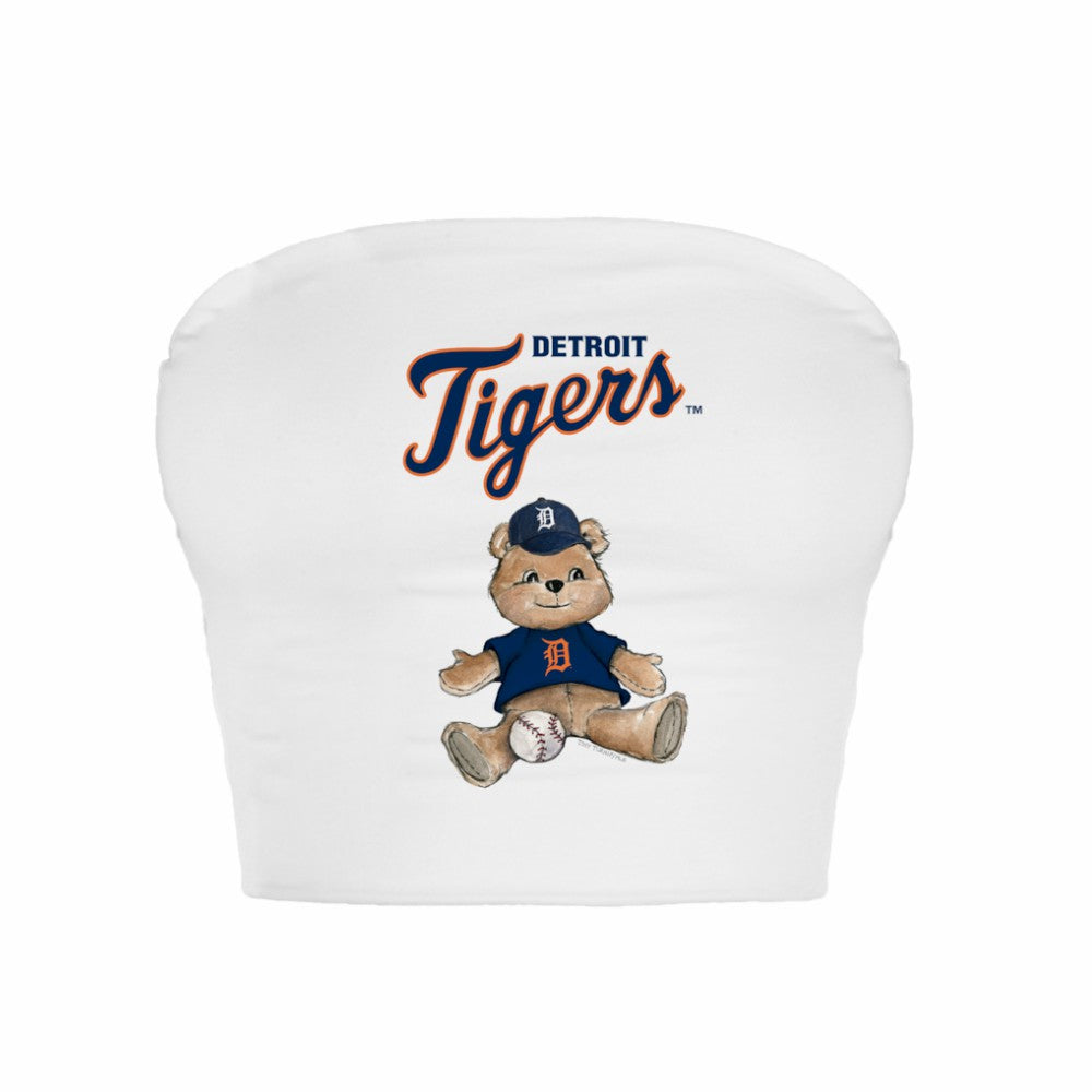 Detroit Tigers Tiny Turnip Women's Teddy Bear Crop Tube Top - White Tops