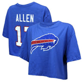 Josh Allen Buffalo Bills Majestic Threads Women's Swarovski Crystals Boxy Cropped Name & Number T-Shirt Royal