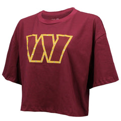 Jayden Daniels Washington Commanders Majestic Threads Women's Swarovski Crystals Boxy Cropped Name & Number T-Shirt Burgundy