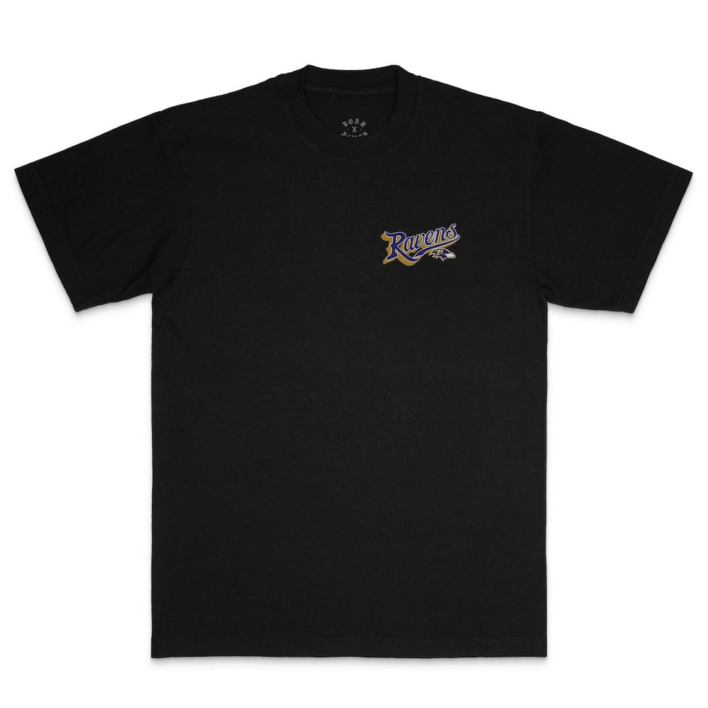 Baltimore Ravens Born x Raised Unisex Pro Script T-Shirt Black