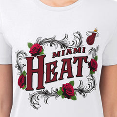 Miami Heat G-III 4Her by Carl Banks Women's Super-Slim Fit Lightweight Roses Crew Neck T-Shirt White