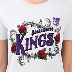 Sacramento Kings G-III 4Her by Carl Banks Women's Super-Slim Fit Lightweight Roses Crew Neck T-Shirt White