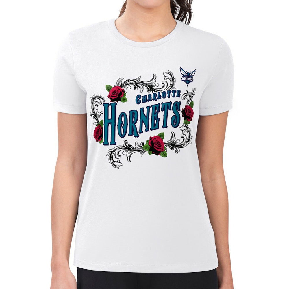 Charlotte Hornets G-III 4Her by Carl Banks Women's Super-Slim Fit Lightweight Roses Crew Neck T-Shirt White