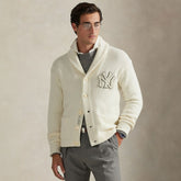 New York Yankees Polo Ralph Lauren Wool Shawl Button-Up Cardigan - Cream