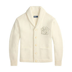 New York Yankees Polo Ralph Lauren Wool Shawl Button-Up Cardigan - Cream