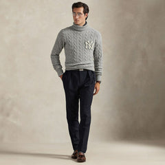 New York Yankees Polo Ralph Lauren Wool Turtleneck Sweater - Heather Gray