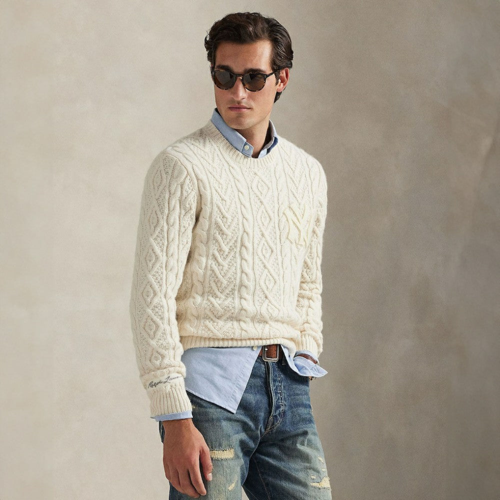 New York Yankees Polo Ralph Lauren Wool-Alpaca Sweater - Cream