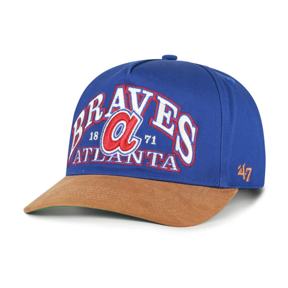 Atlanta Braves '47 Cooperstown Break Wood Suede Hitch Adjustable Hat - Royal/Brown Hats