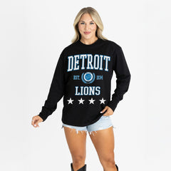 Detroit Lions Gameday Couture Women's Oversized Everyday Star Long Sleeve T-Shirt Black