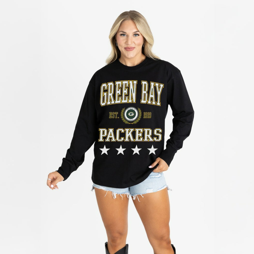 Green Bay Packers Gameday Couture Women's Oversized Everyday Star Long Sleeve T-Shirt Black