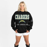 Los Angeles Chargers Gameday Couture Women's Oversized Level Up Black Label Premium Fleece Sweatshirt Black
