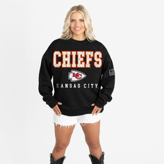Kansas City Chiefs Gameday Couture Women's Oversized Level Up Black Label Premium Fleece Sweatshirt Black