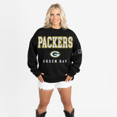 Green Bay Packers Gameday Couture Women's Oversized Level Up Black Label Premium Fleece Sweatshirt Black