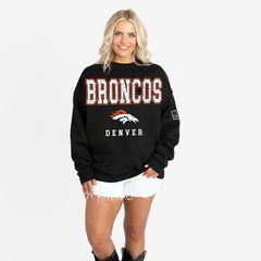 Denver Broncos Gameday Couture Women's Oversized Level Up Black Label Premium Fleece Sweatshirt Black