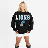 Detroit Lions Gameday Couture Women's Oversized Level Up Black Label Premium Fleece Sweatshirt Black