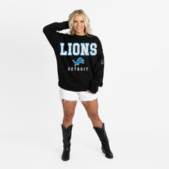 Detroit Lions Gameday Couture Women's Oversized Level Up Black Label Premium Fleece Sweatshirt Black