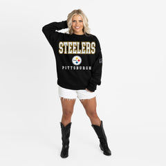 Pittsburgh Steelers Gameday Couture Women's Oversized Level Up Black Label Premium Fleece Sweatshirt Black