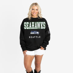 Seattle Seahawks Gameday Couture Women's Oversized Level Up Black Label Premium Fleece Sweatshirt Black
