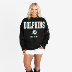 Miami Dolphins Gameday Couture Women's Oversized Level Up Black Label Premium Fleece Sweatshirt Black